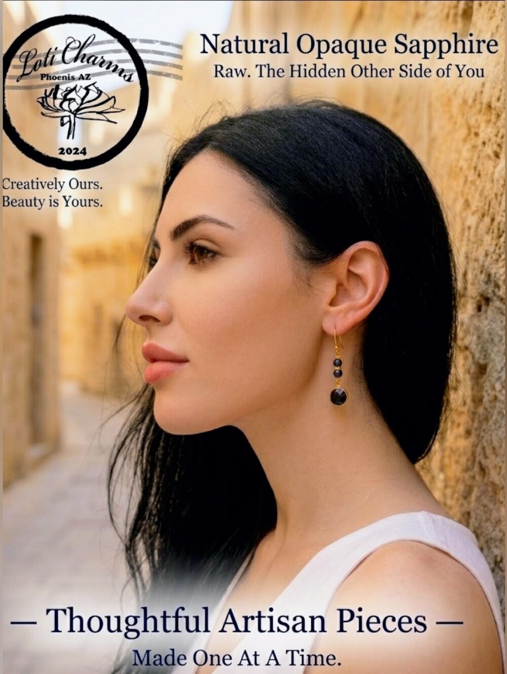 3.4 Genuine Dark Blue Sapphire And Sapphire Beads In Drop Down Earrings